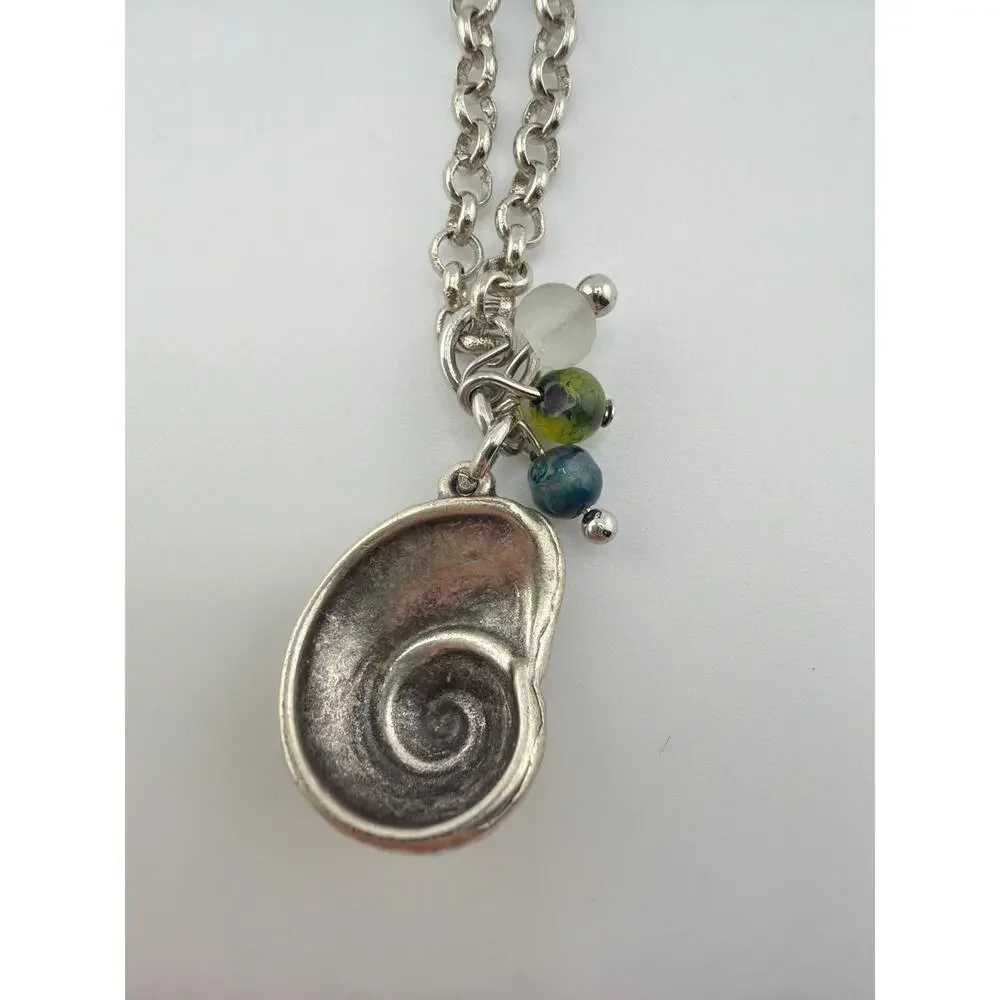Sterling Silver Shell Pendant Necklace with Agate and Sea Glass Beads